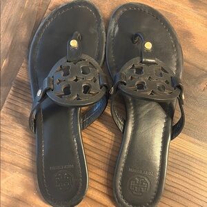 Tory Burch Black Sandals with Wide Strap and Molded Footbed